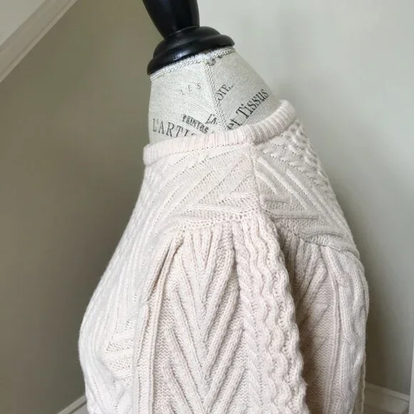 NWT Demylee Feline Sweater Womens Small Cream Buttermilk Crew Neck Fisherman NEW